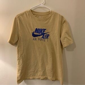 Unisex Nike Tan T-Shirt with Blue Logo Nike Air Force 1 Tee